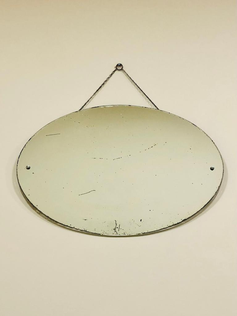 Vintage Oval Frameless Wall Mirror With Hanging Chain