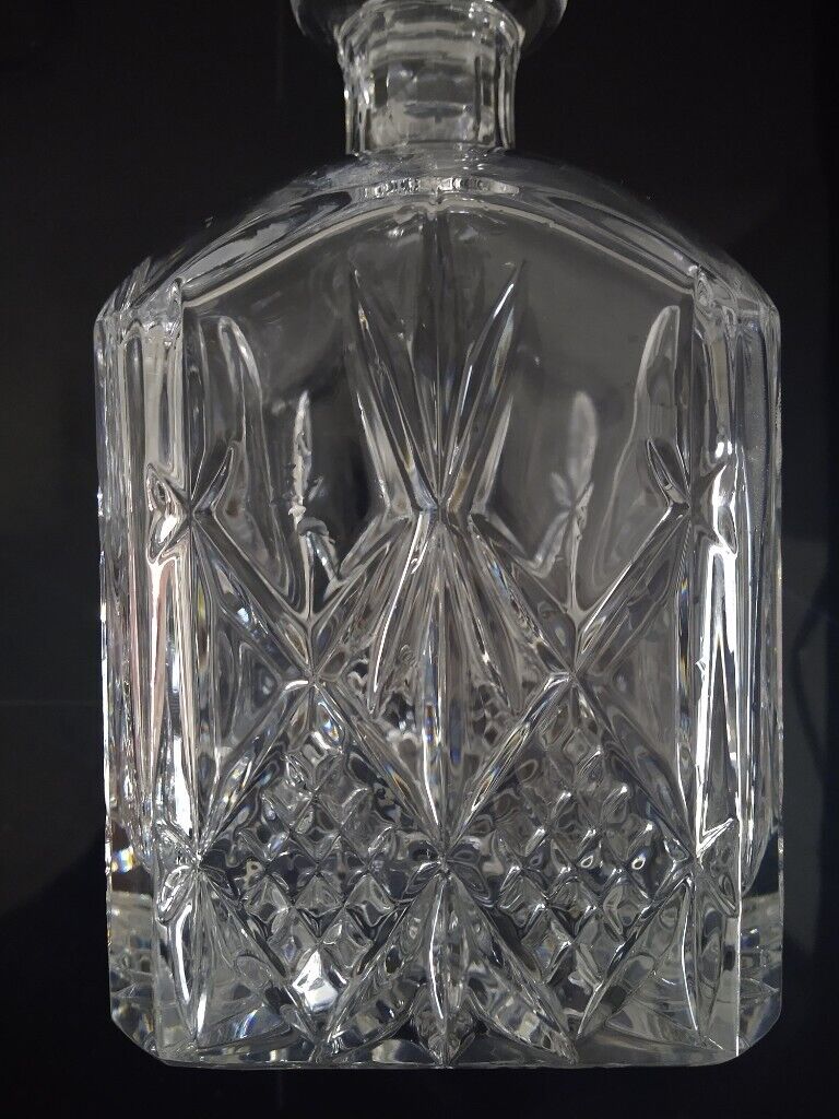 Vintage Square Crystal Decanter + 4 Whisky Glass Tumbler Set - Scotch Malt
