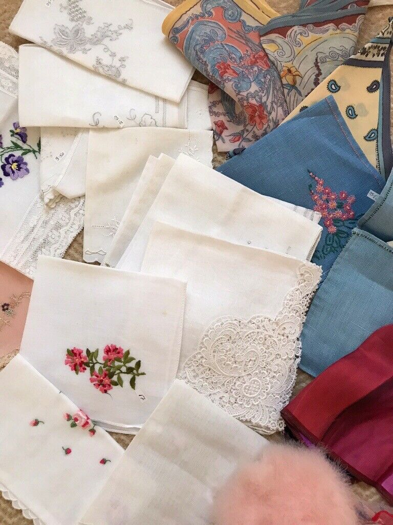 Ladies’ hankies- assorted( cotton, lace, embroidered, silk )