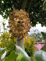 Gold Lion Head Sculpture Wall Mount Animal Hanging Garden Ornament Resin