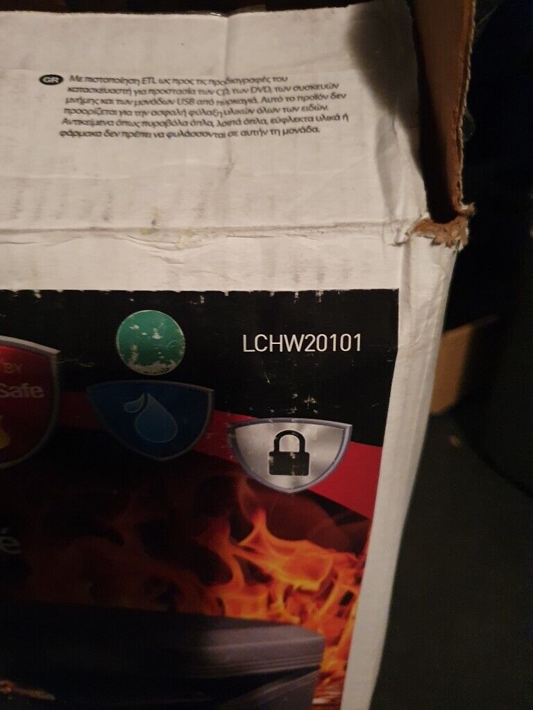  Master lock fire and flood security Chest  No keys with it as a small crack on the bottom see pics