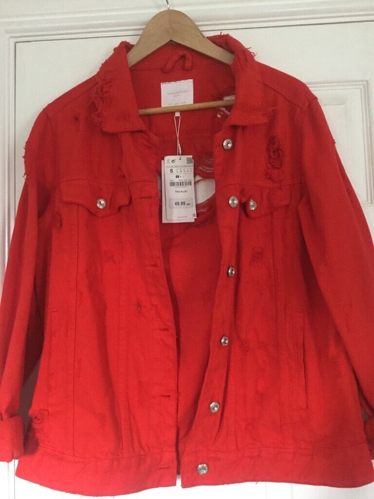 Zara red denim distressed jacket - still with tags