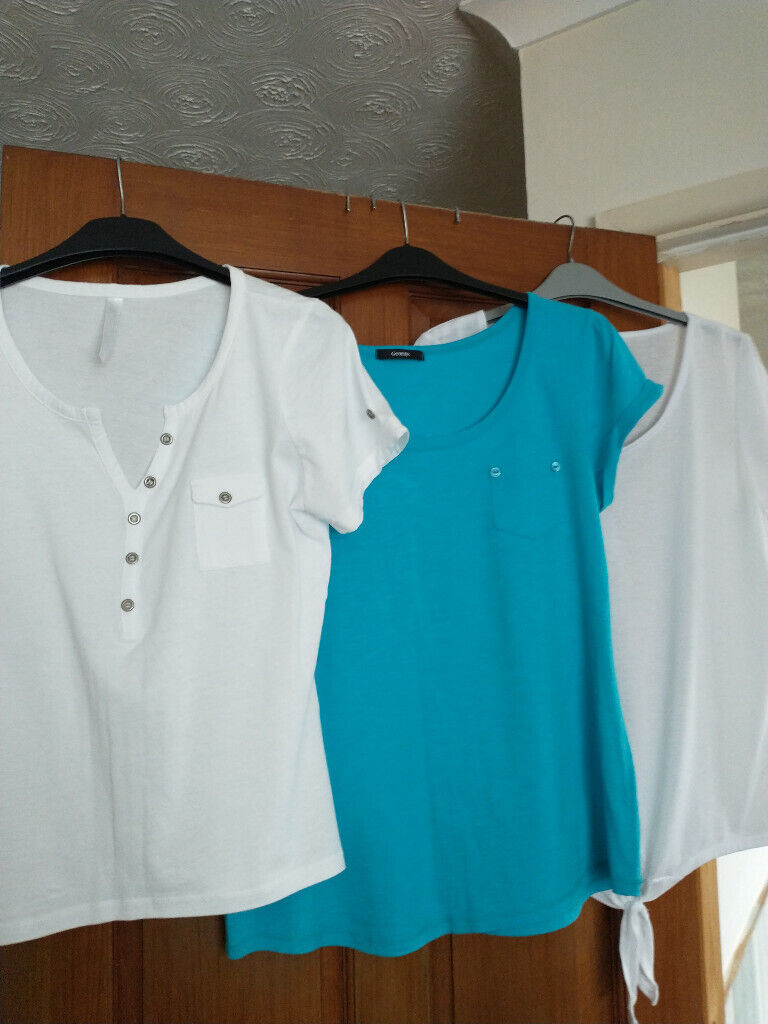 image for T-SHIRTS (3) -2 white, 1 turquoise. Size 14. 2 New cond, 1 worn once.