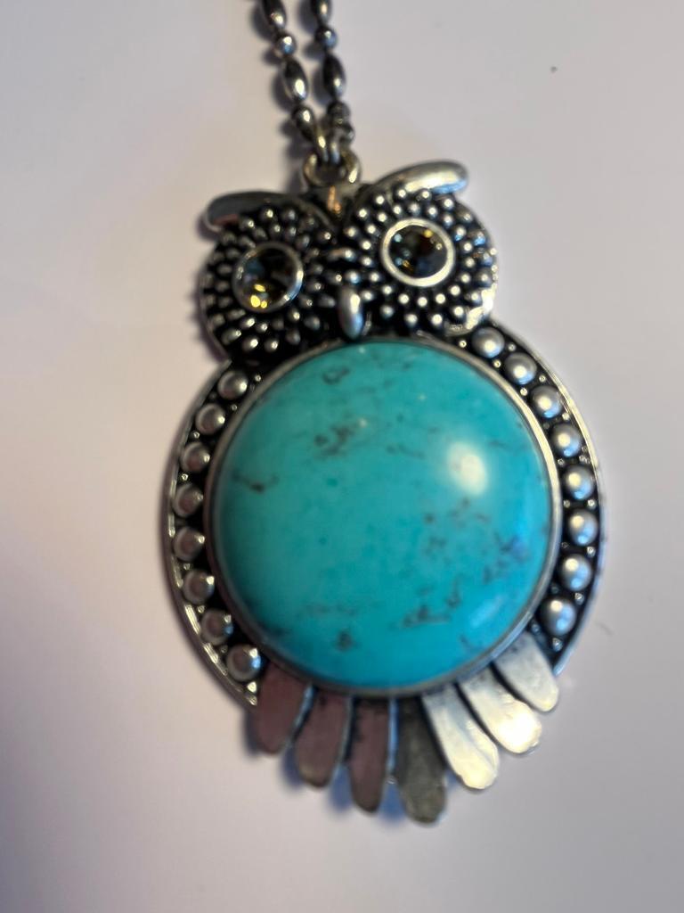 image for Vintage turquoise Owl long necklace by KARMA. 