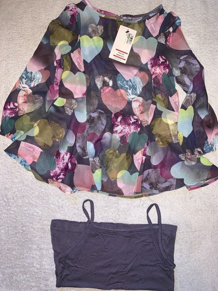 image for New M&S Girls Floaty Top & Vest Set Age 6-7 Years IP1