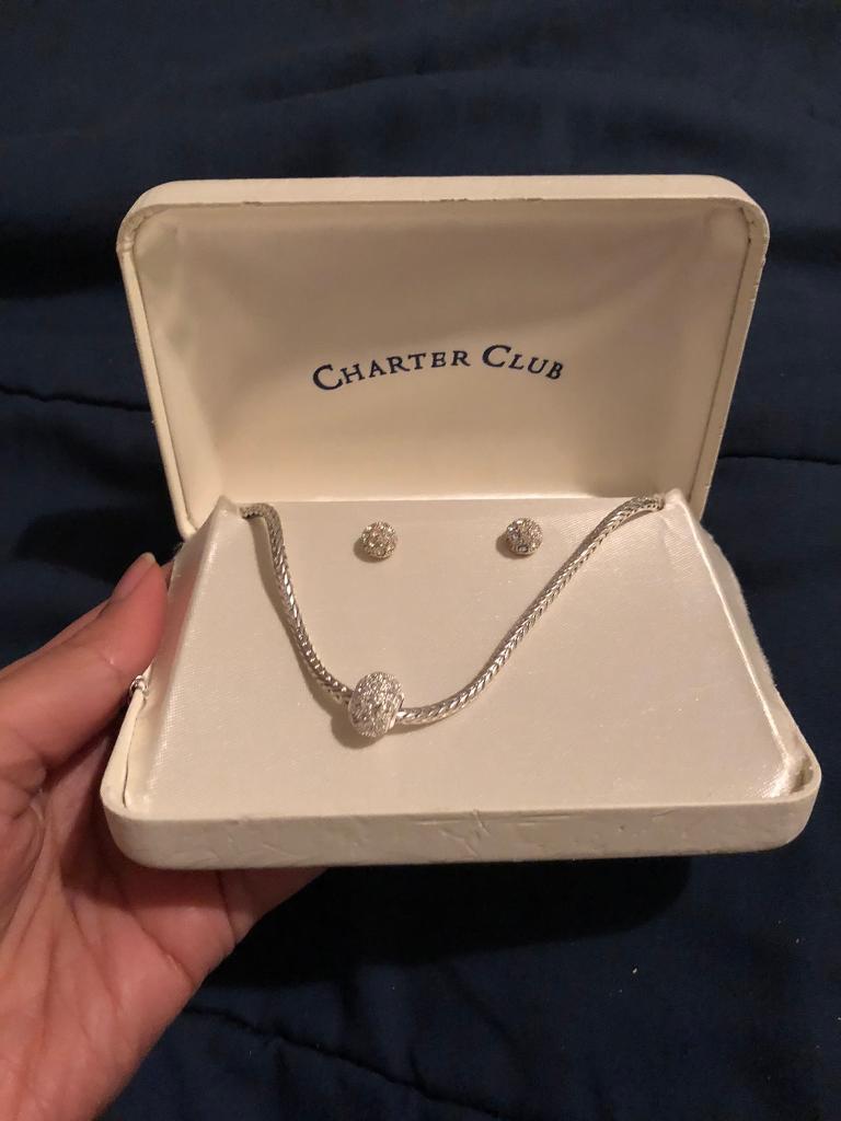Charter Club necklace and earrings set with box 
