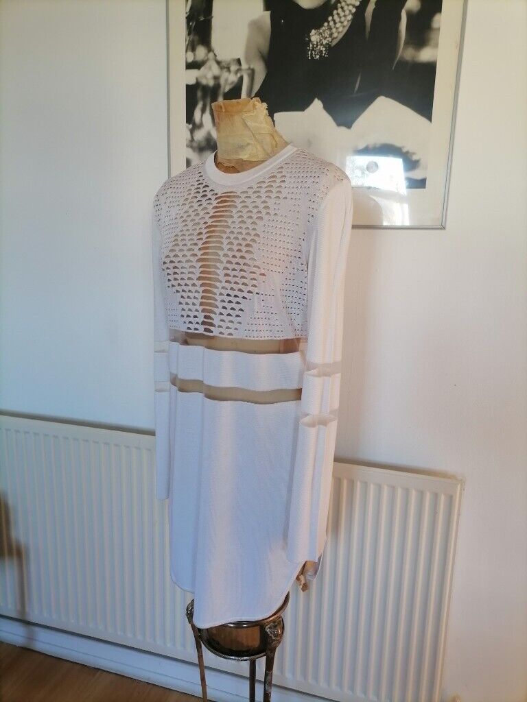 image for ALEXANDER WANG Limited Edition H&M Perforated / Mesh Mini Dress. Long Sleeve. White. Size : S 