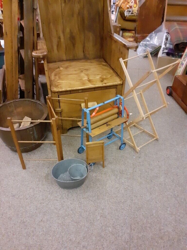 image for Vintage child's laundry set. 9 child's items including Tri-ang mangle
