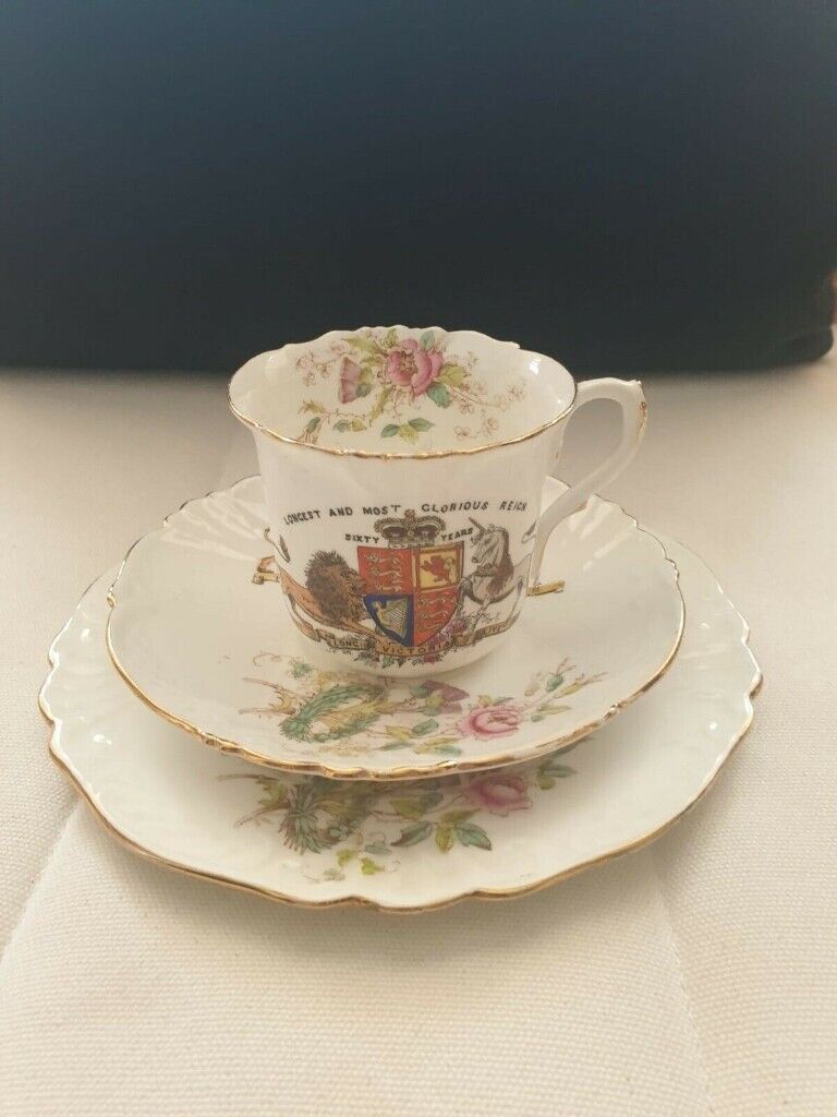 Foley 1897 Queen Victoria diamond reign china cup saucer and plate