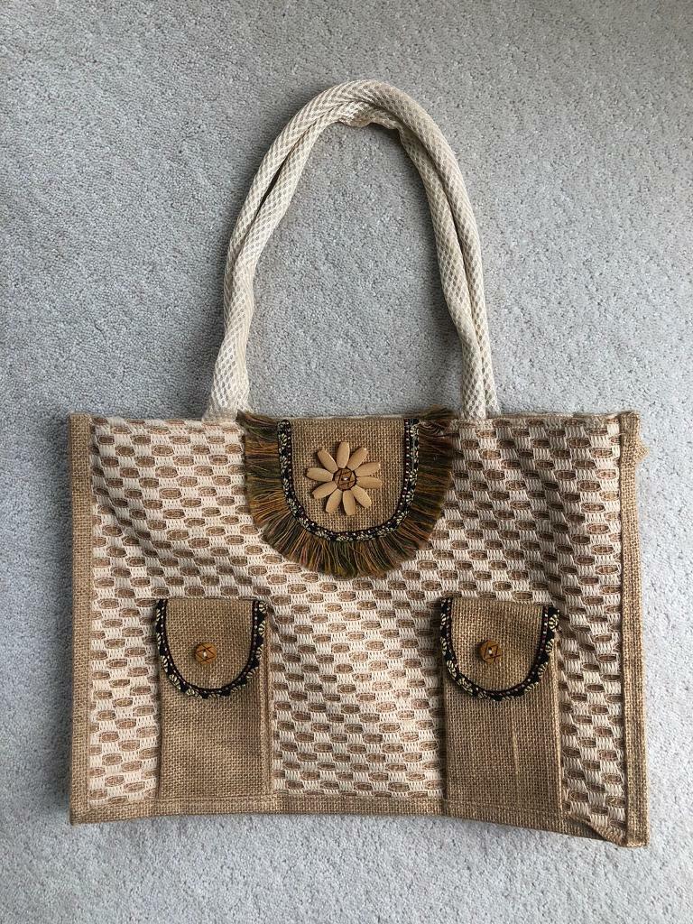 image for Natural coloured jute shopper bag. Collect Chichester
