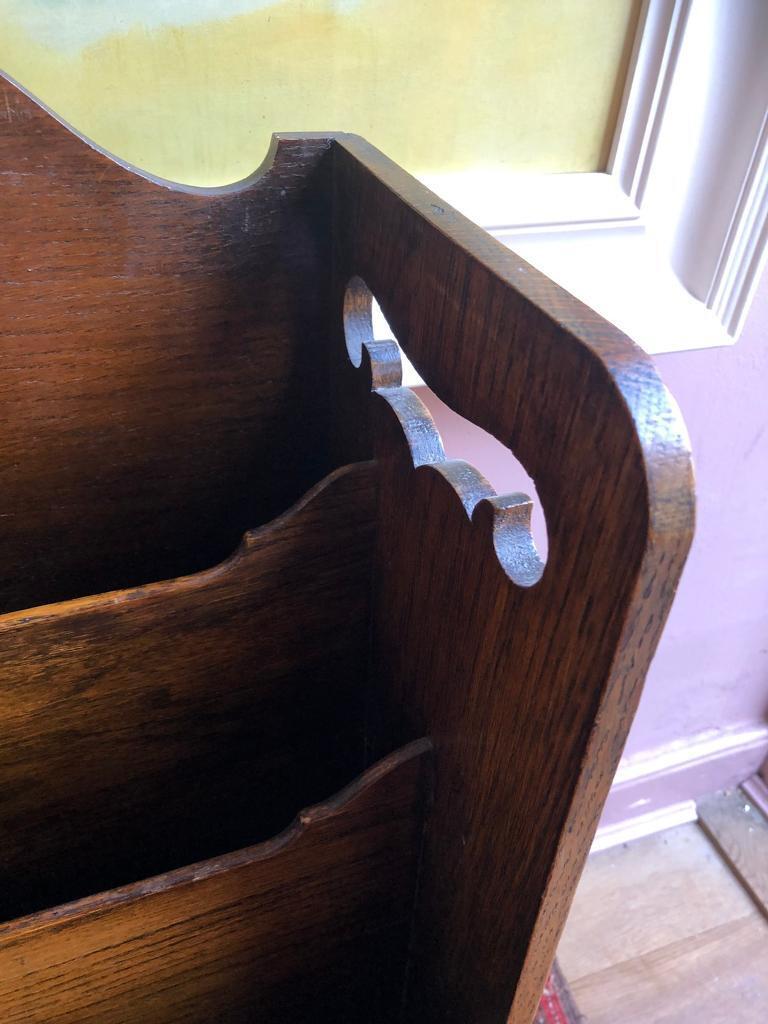 Edwardian 3 Compartment Oak Magazine Rack