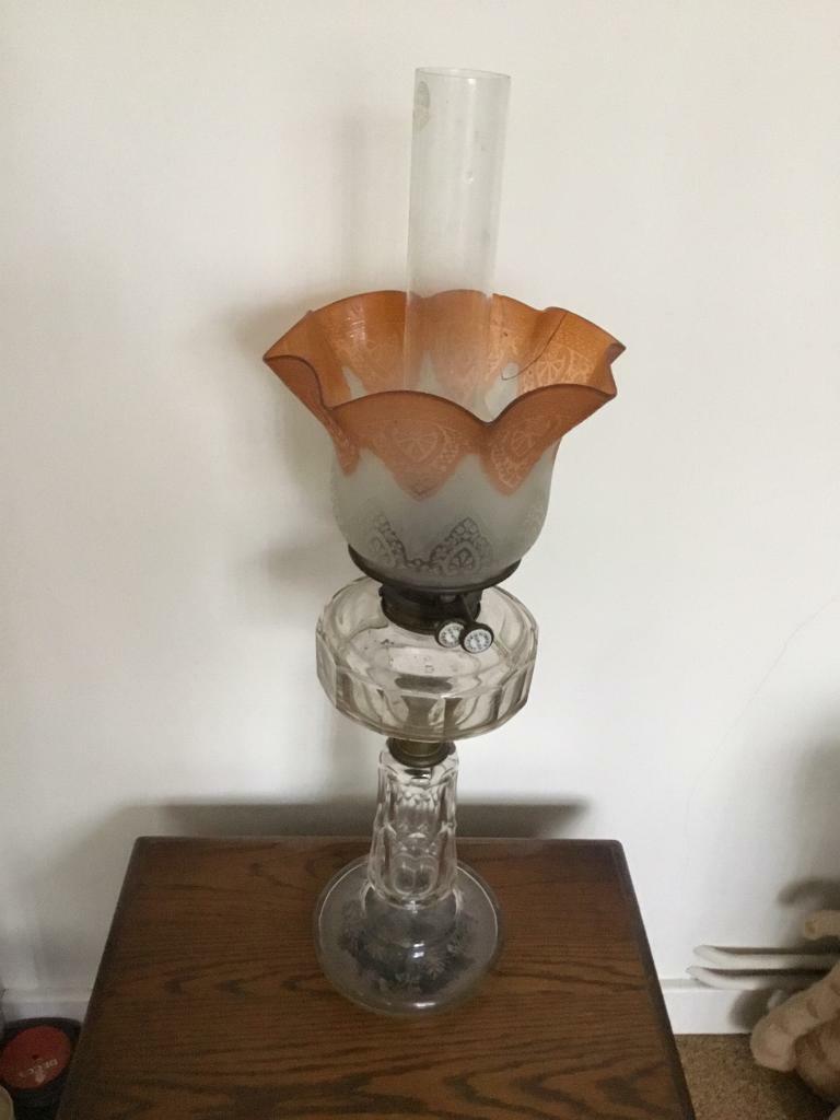 image for VERY OLD ALL GLASS TALL OIL LAMP 