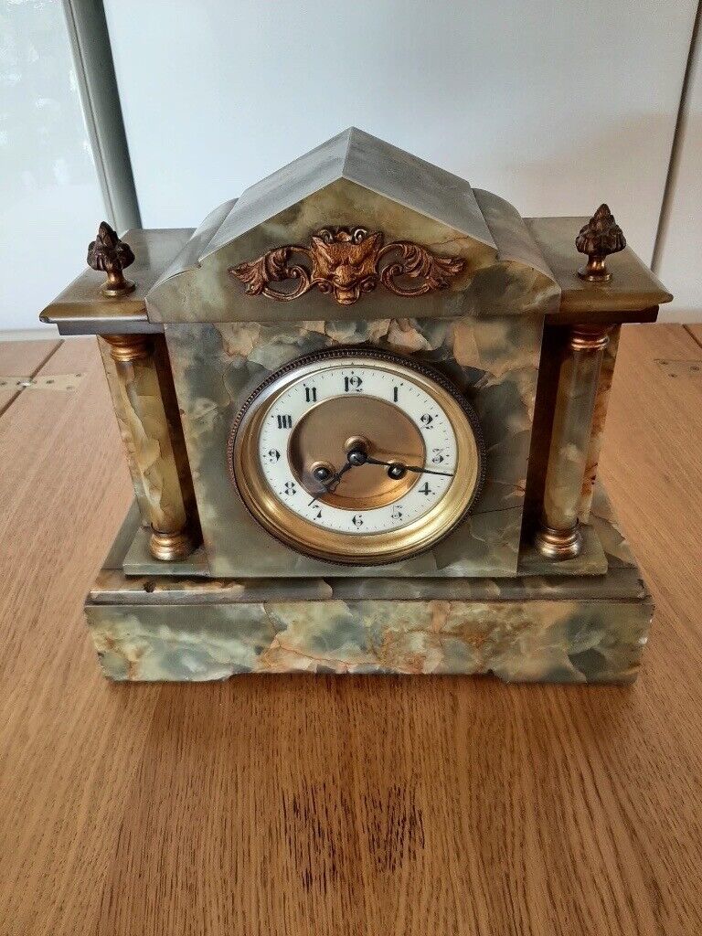 image for Antique French Green Onyx Pendule D'Paris Marble Mantle Bracket Clock 