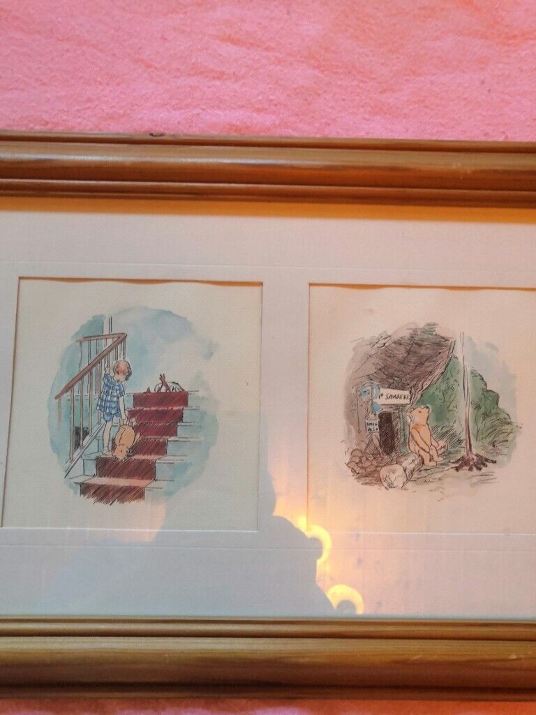 Vintage, 3 x Winnie the Pooh Watercolour Paintings/Prints, Framed - Exc Con