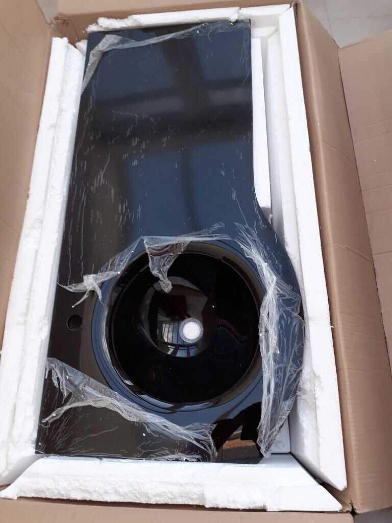 2 x NEW UNUSED Designer  Black P Shaped Glass Basins WILL SELL SEPARATELY