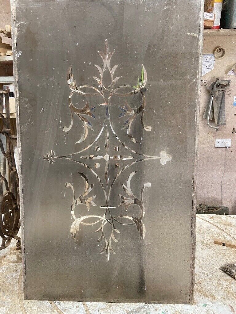 image for Old glass panel acid etched 