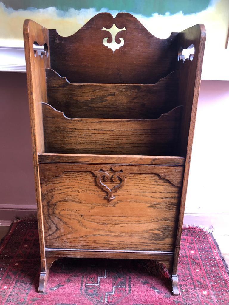 Edwardian 3 Compartment Oak Magazine Rack