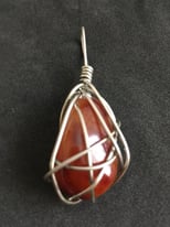 image for Sterling Silver Wire Wrapped Carnelian Crystal Pendant