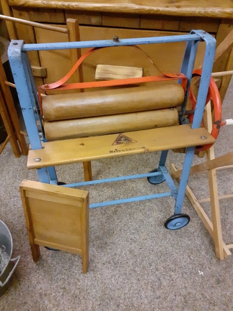 Vintage child's laundry set. 9 child's items including Tri-ang mangle