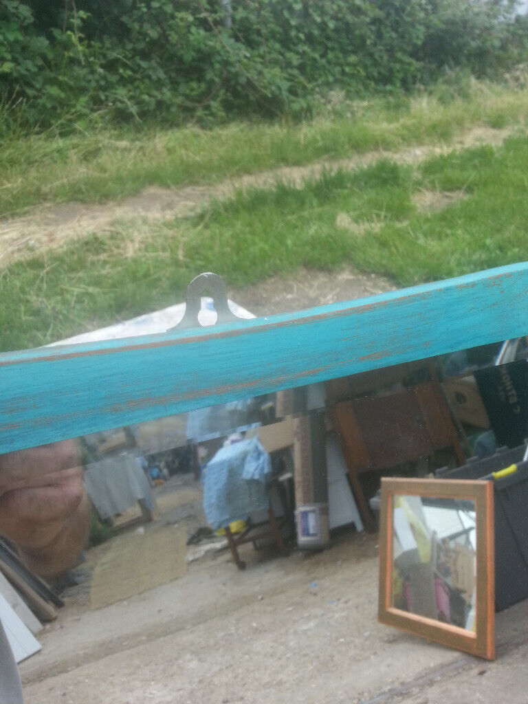 Upcycled, retro, hardwood mirror.