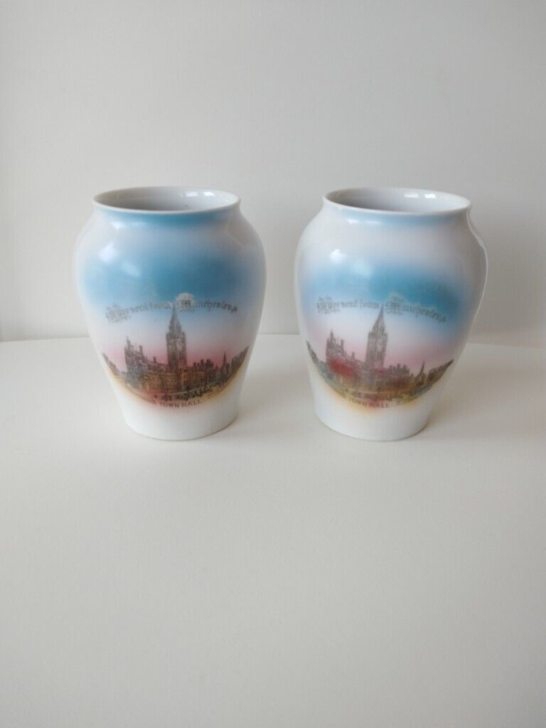 image for 19 Century (Before 1897) Antique Vases In Pair With Manchester Cathedral Images
