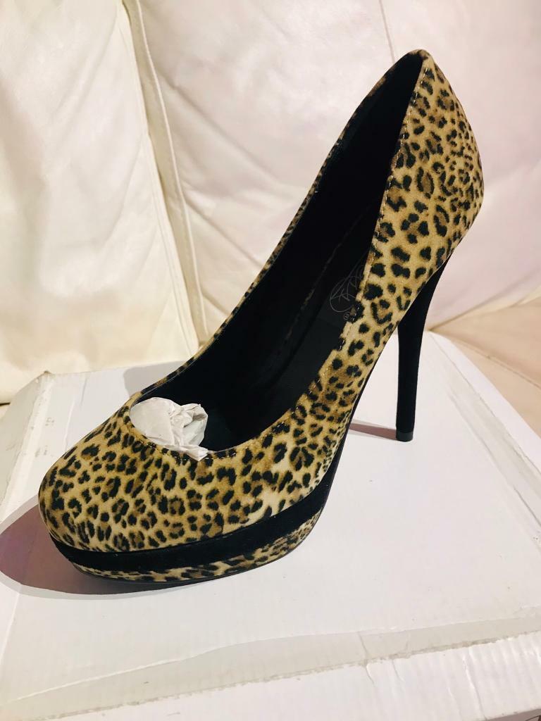 image for Ladies leopard print platform stiletto heels size 5 