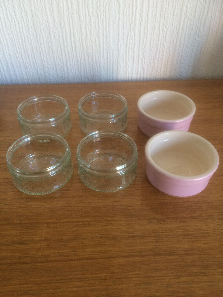 image for 6 RAMEKINS-4 GU GLASS + 2 POTS & CO CERAMIC-NEW