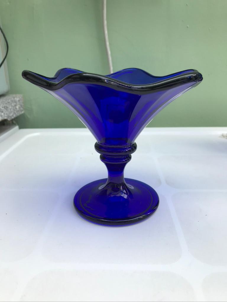 Blue glass fluted sweet bowl