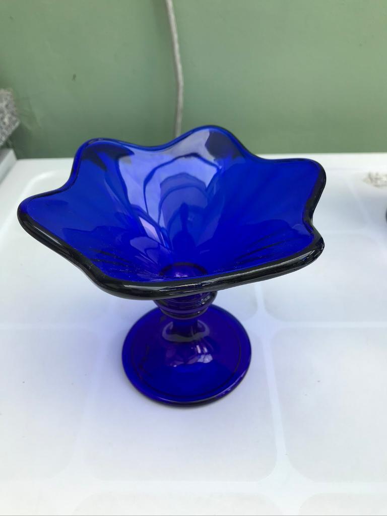 Blue glass fluted sweet bowl