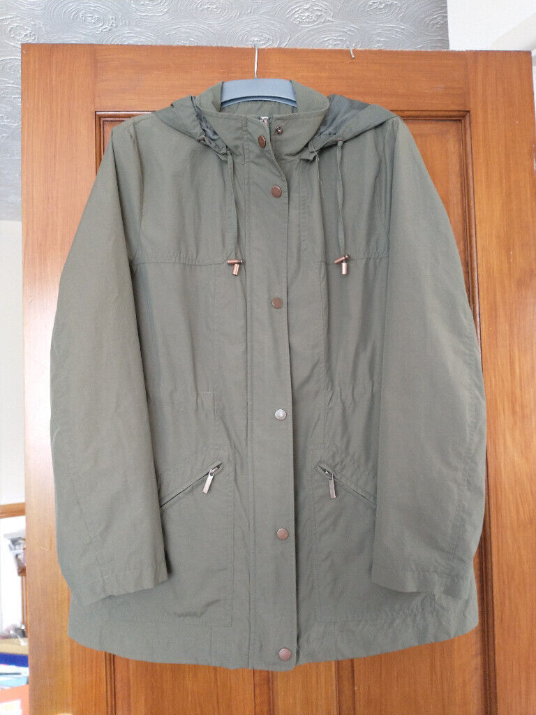 image for JACKET SIZE 14.  Lightweight, hooded.  Zip-thru/studs. Khaki green. Ex. cond.