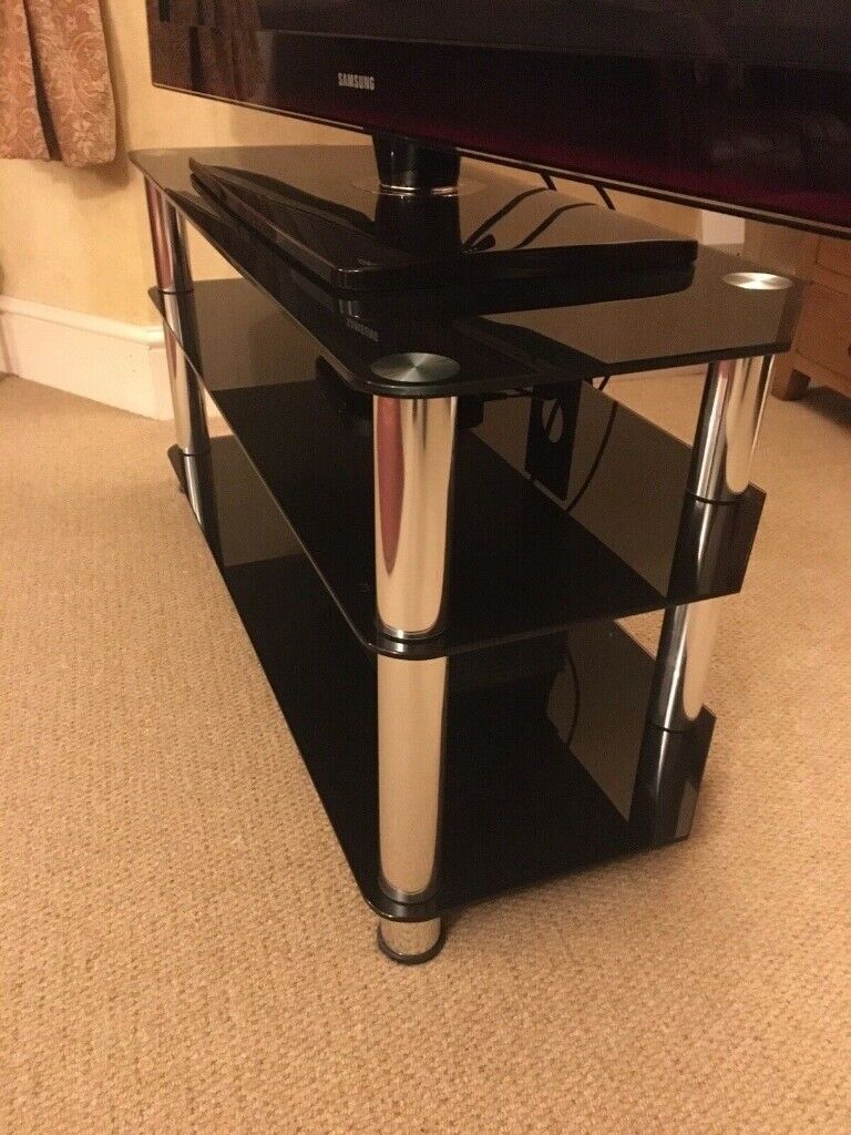 image for Large king Black Glass & Silver TV Stand