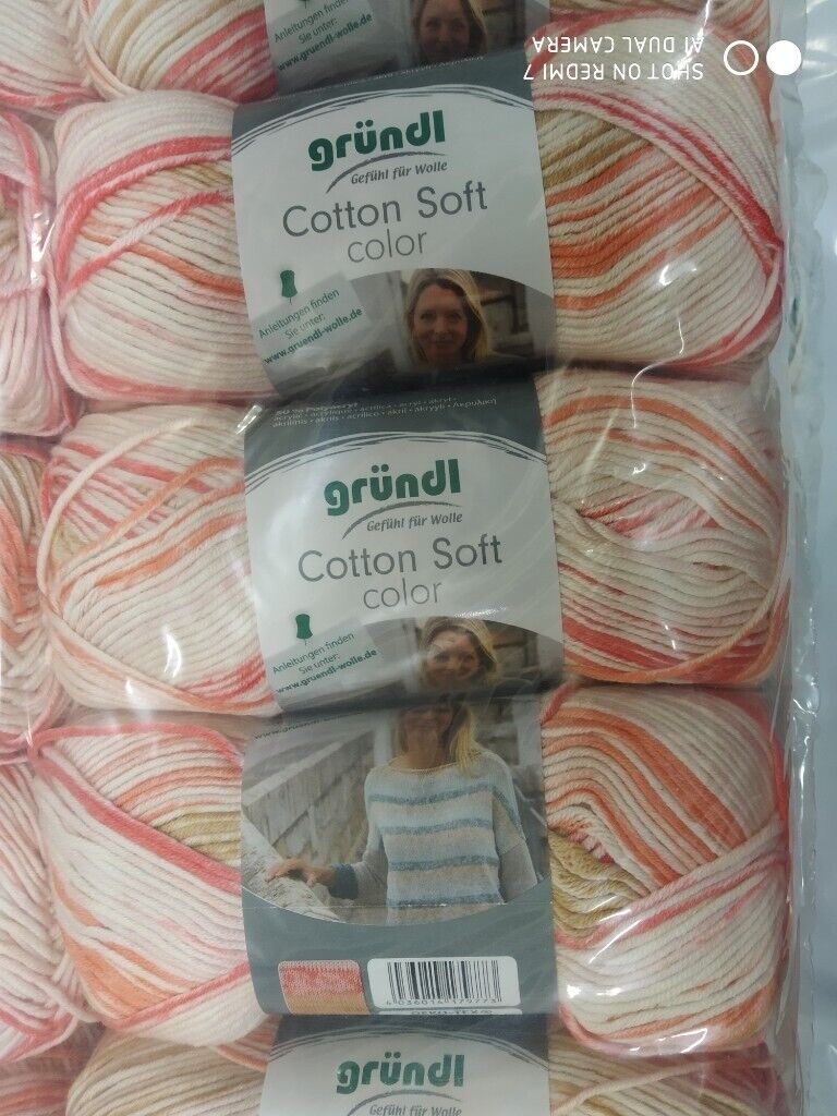 GRUNDL COTTON SOFT COLOR DOUBLE KNITTING 50% COTTON MIX 5X100G RANDOM PRINT NEW