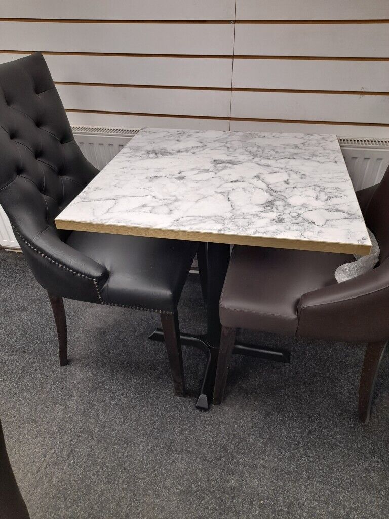 BRAND NEW White Marble effect tables with Bronze trim CANCELLED ORDER, for Bars & Restaurants 