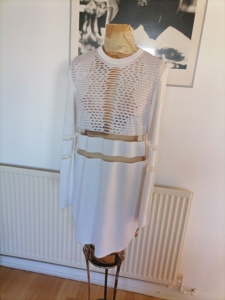 ALEXANDER WANG Limited Edition H&M Perforated / Mesh Mini Dress. Long Sleeve. White. Size : S 