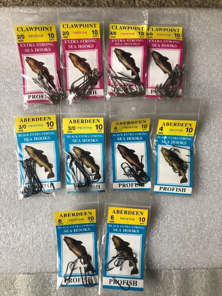 10 Packs Assorted Clawpoint & Aberdeen Profish Sea Fishing Hooks, in  Bromley, London