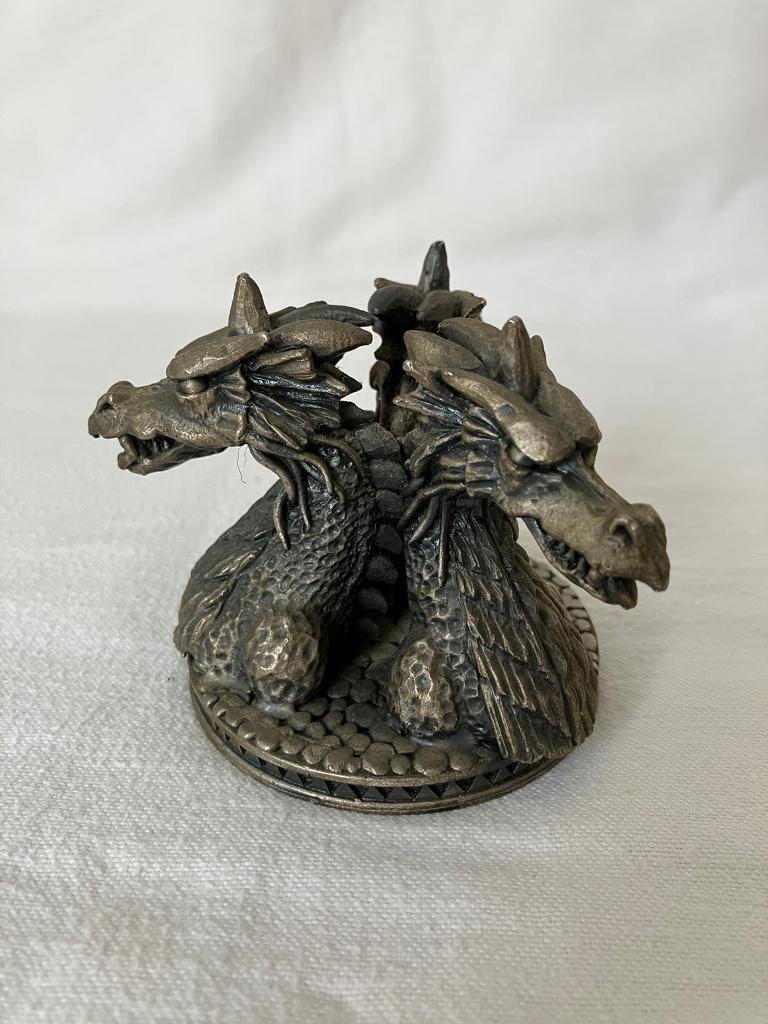 Myth and Magic Tudor Mint Pewter Sculpture DRAGONS HEADS 3821 Collectable