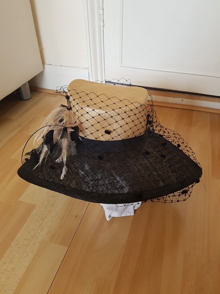 *NEW* Beautiful Women's Hat in black + champagne/ peach by KATHERINE ELIZABETH