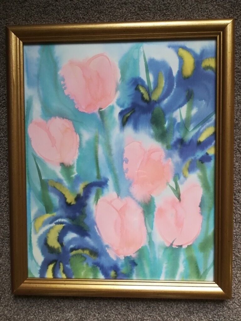 image for Tulips & Irises Colourful Print With Gold Frame 22 x 18 ins