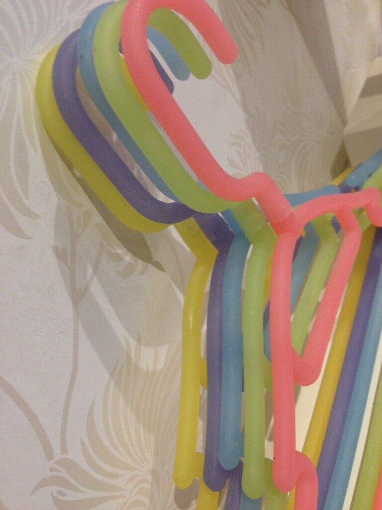 image for 5 x vintage Candy colour multi colour strong plastic coat hangers multi way