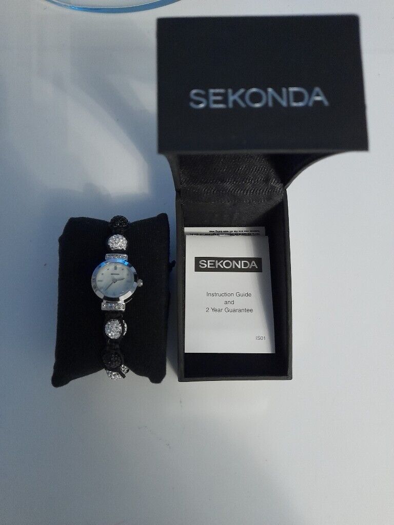 SEKONDA CRYSTALLA WATCH WOMENS 4711 STAINLESS STEEL CRYSTAL BEADS