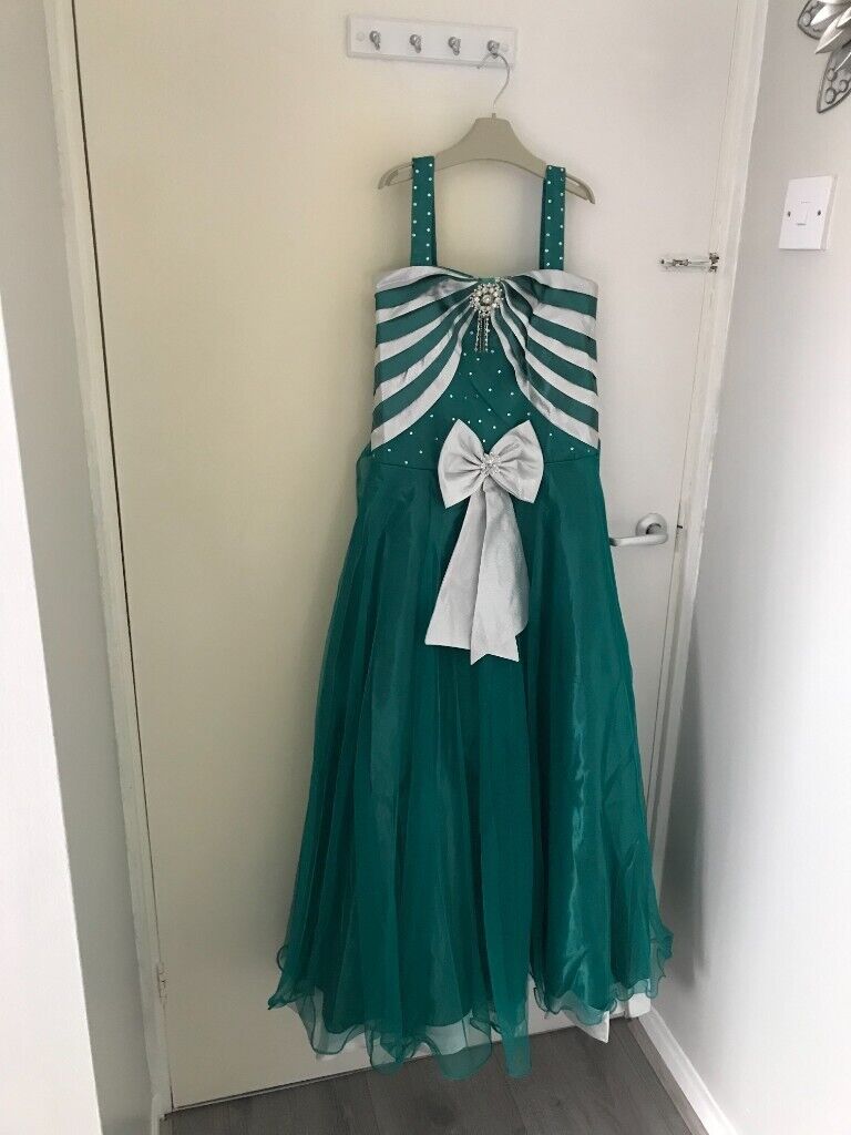 image for Green Dress with Silver Short Sleeve Bolero