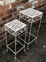 Set of 2 White metal side tables. Floral shabby chic vintage. New and unused