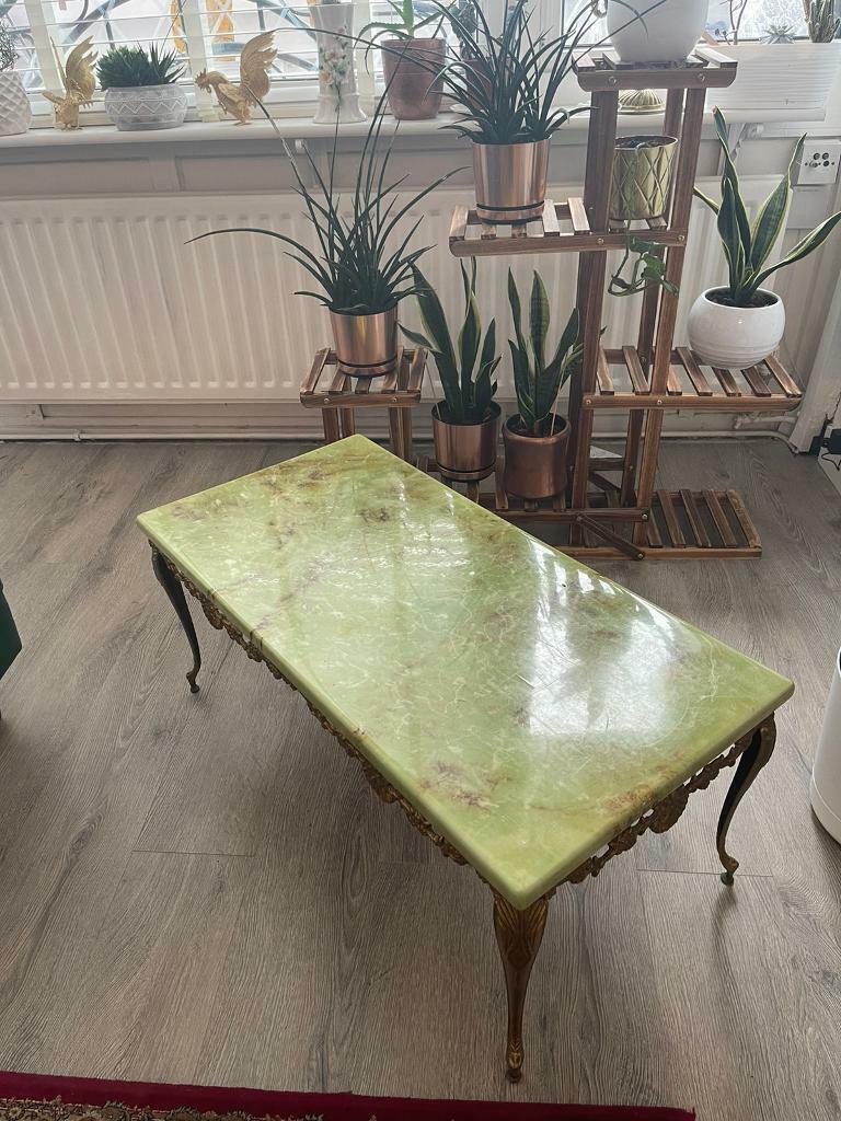 Antique green marble effect coffee table