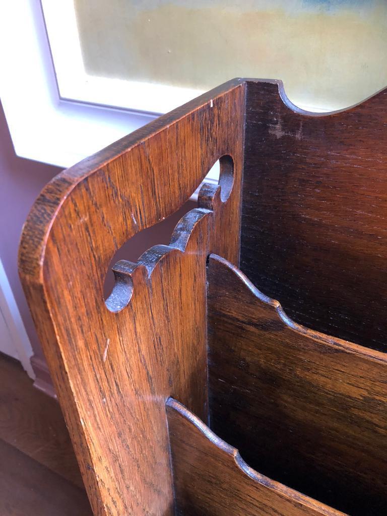 Edwardian 3 Compartment Oak Magazine Rack