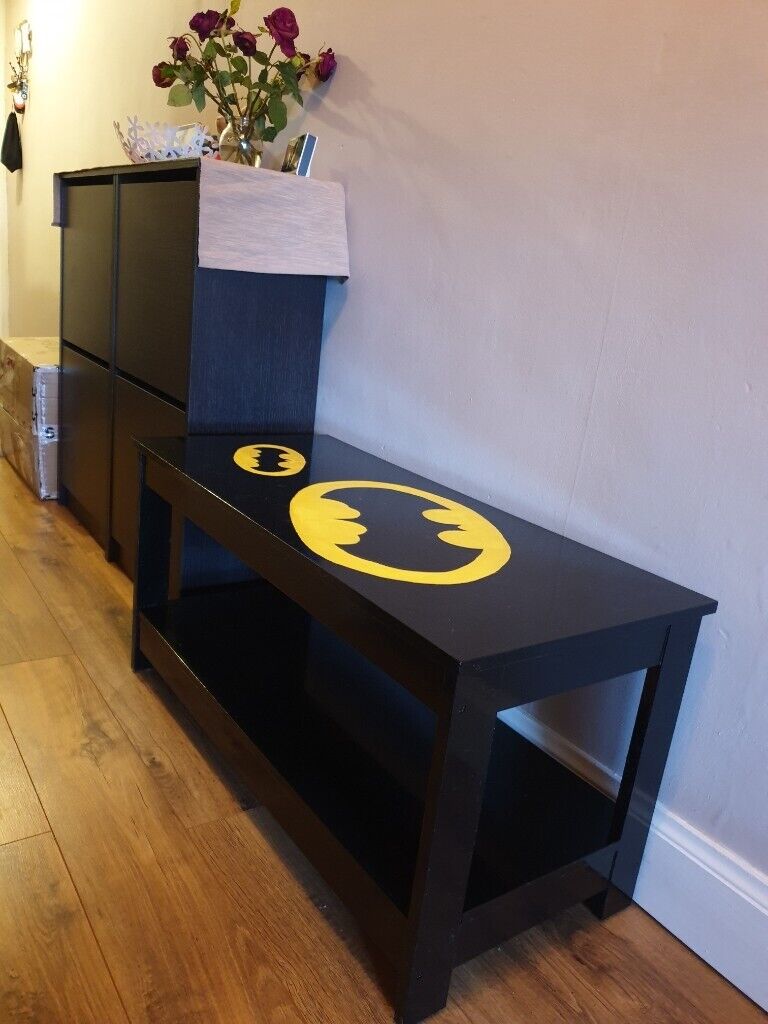 Wooden table with a Batman theme