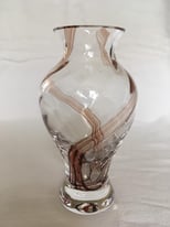 Art Glass Small Vase Spiral Clear Glass With Brown Swirls