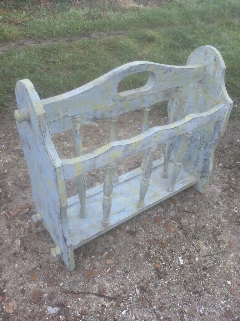 Upcycled, vintage, hardwood, magazine rack.