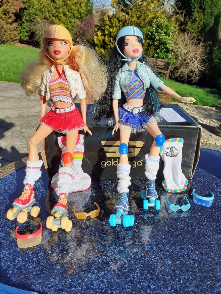 RARE 2006 Barbie My Scene Roller Girl Nolee and Kennedy Dolls 