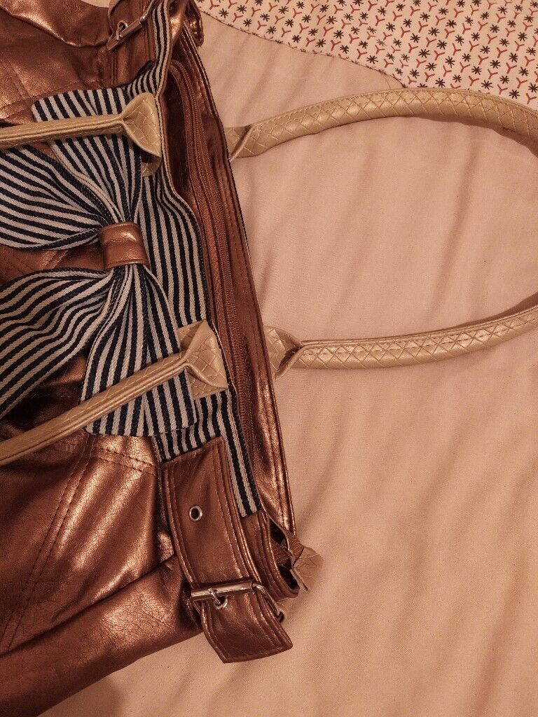 Large handbag in soft copper metallic synthetic fabric.  New. 
