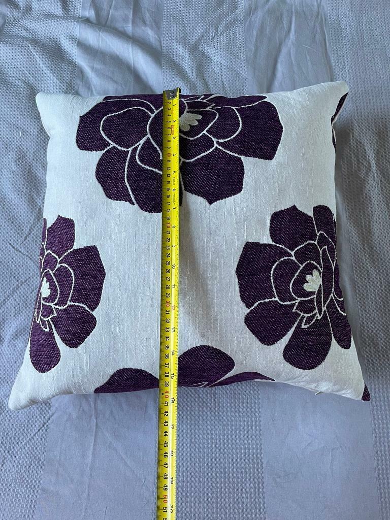 Large 40cm Cream & Purple Square Floral Display Cushion